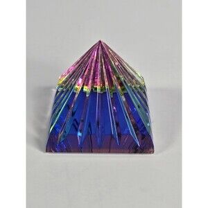 Vintage Iris Arc Rainbow Crystal Fluted Pyramid Paperweight Iridescent 1.5"